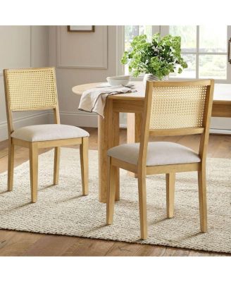 Cane Back Upholstered Dining Chairs Set of 2, Farmhouse Wood