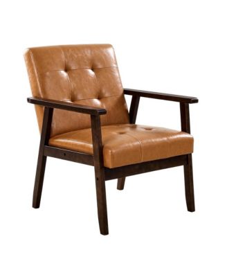 Mid Century Modern Accent Chair PU Leather Armchair with Solid Wood Frame