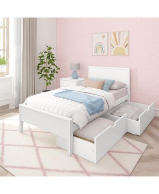 Classic Twin-Size Bed with Panel Headboard and Storage Drawers