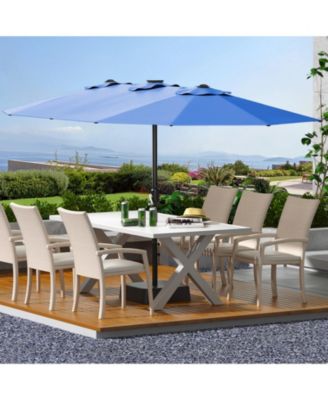 Large Outdoor 15FT Double-Sided Rectangular Patio Umbrella with Base for Pool, Lawn