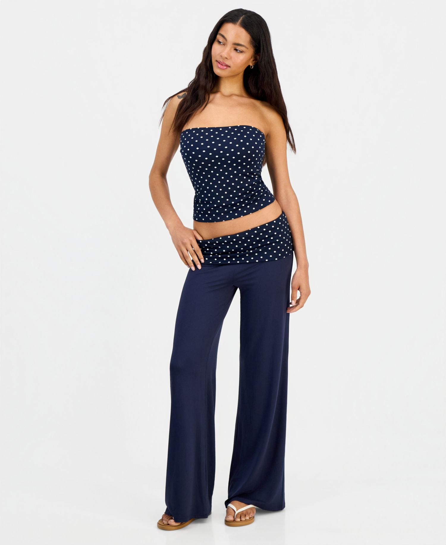 Juniors' Fold-Over Flare-Leg Pants