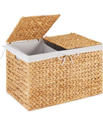 Large Storage Basket w/ Separate Lid, Washable Sectioned Liner Bag