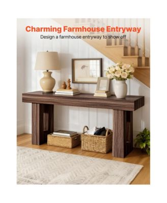63 Inch Console Table Farmhouse Desk Behind the Couch Wooden Rectangle