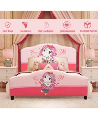 Upholstered Toddler Platform Bed with Playful Girl Pattern