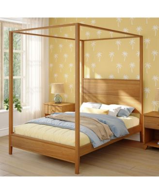 Max And Lilly Haven Canopy Bed with Square Post and Wood Headboard (Full), Blonde