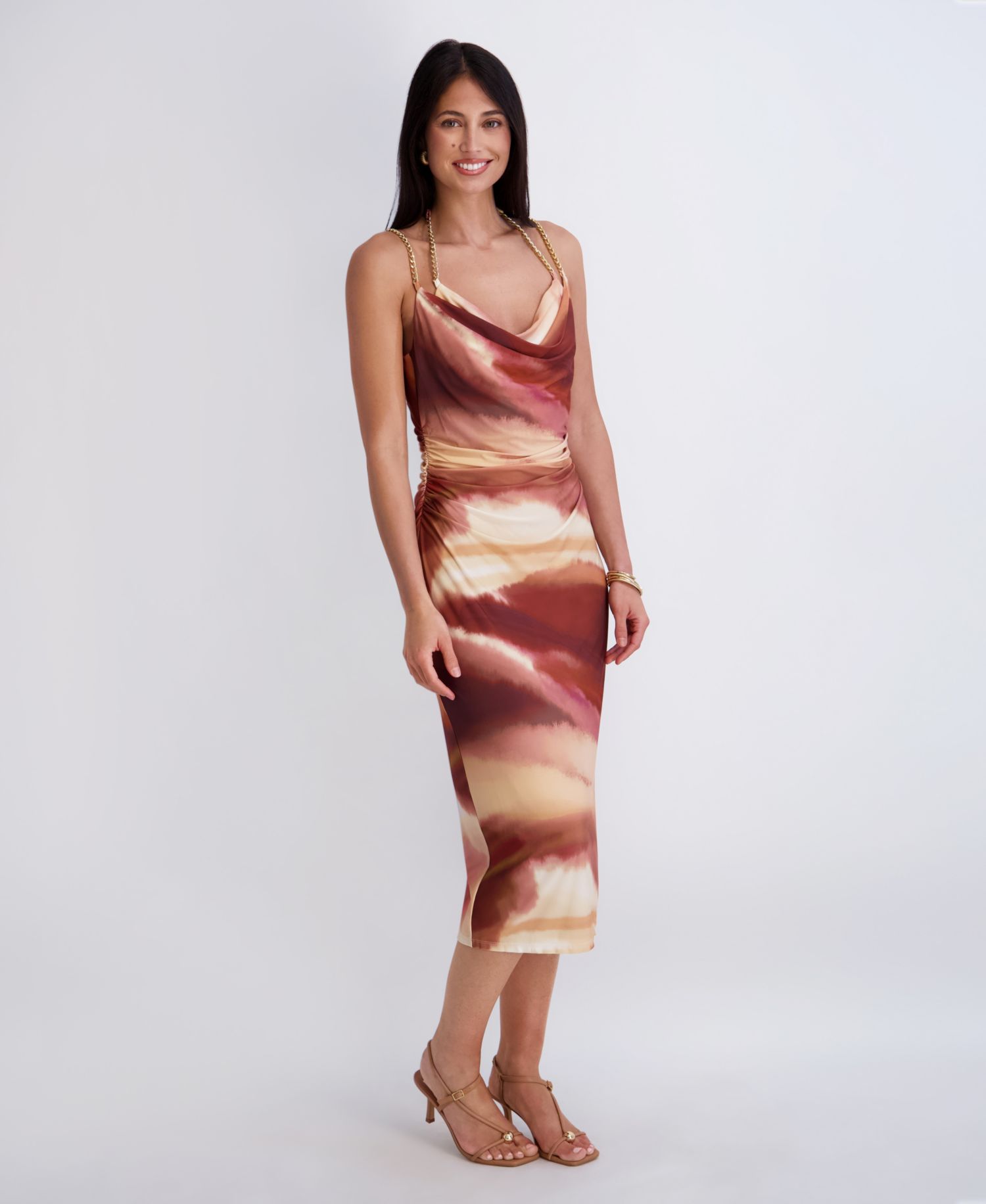 Women's Cowl Neck Printed Jersey Midi Dress