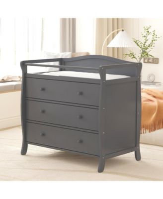 Wooden Diaper Changing Table, Baby Changing Station Infant Nursing Table with 3 Drawers for Bedroom, Nursery