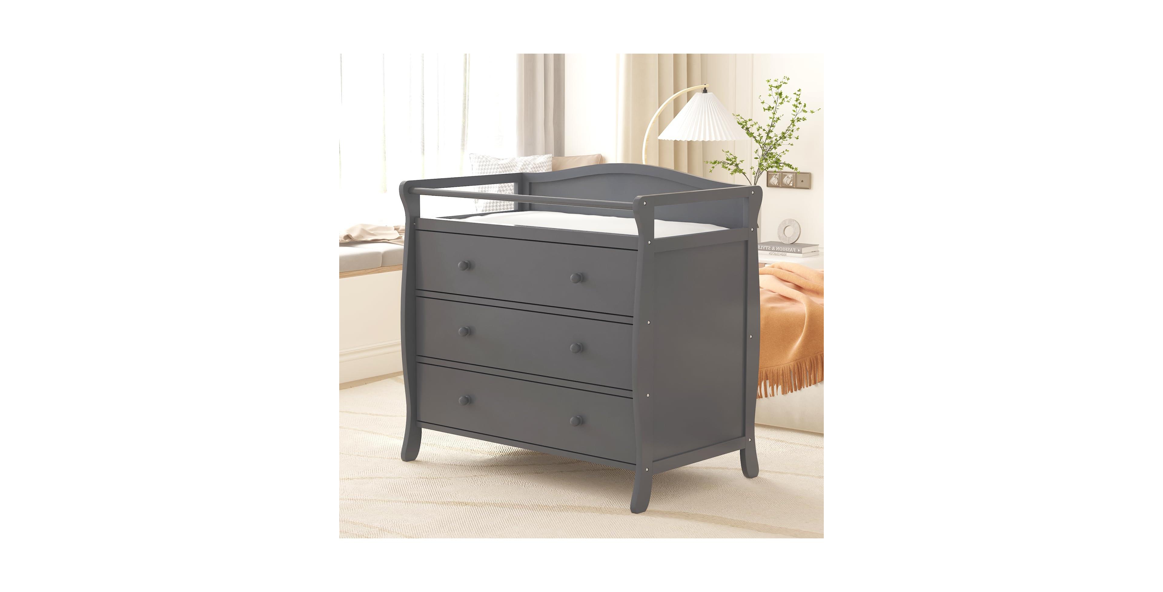 gaomon Wooden Diaper Changing Table, Baby Changing Station Infant Nursing Table with 3 Drawers for Bedroom, Nursery