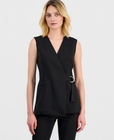 Женский пиджак Anne Klein Sleeveless D-Ring Wrap Blazer, цвет: Чёрный