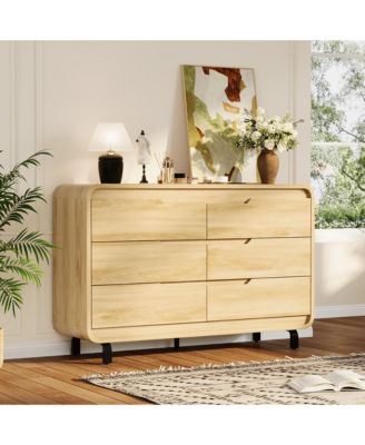 47" Wide 6 Drawer Wood Dresser with Handleless and Detachable Legs, Modern Storage Chest