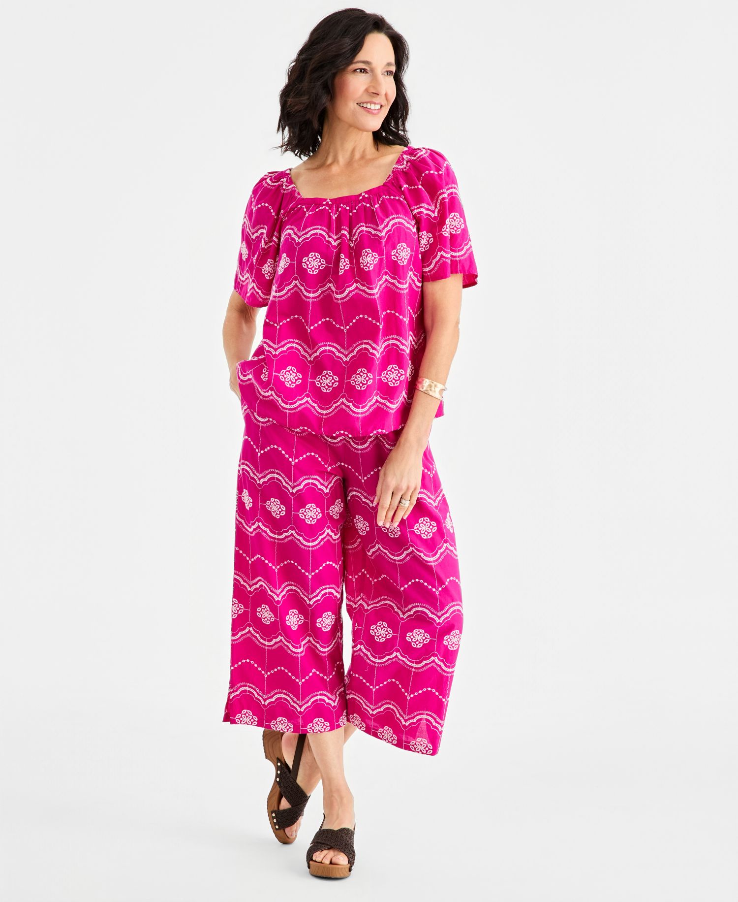Women's Cotton Embroidered Square-Neck Top