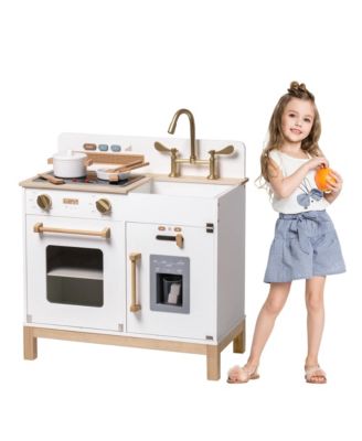 Dollhouses Pretend Play Kitchen Wooden Toy Set for 3 To Up Kids with Ice Make Oven