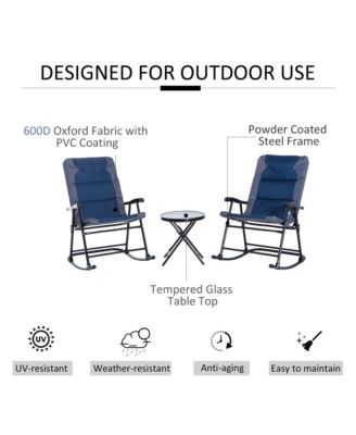 3PC Folding Outdoor Furniture Set, Rocking Chairs, Table,