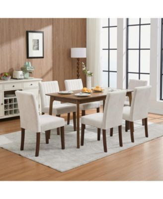Dining Chair Set, Linen Upholstered Stripes Tufted Kitchen Chair Set with High Backrest, Fabric Dining Room Chairs with Adjustable Foot Cap