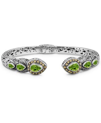 Peridot and Ubud Cuff Bracelet in Sterling Silver and 18K Gold Accents