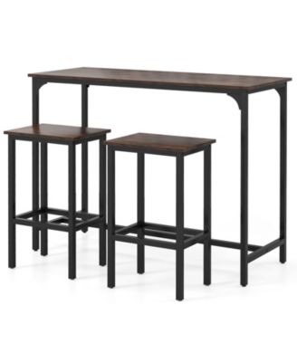 3 Piece Industrial Dining Table Set Counter Height with 2 Stools