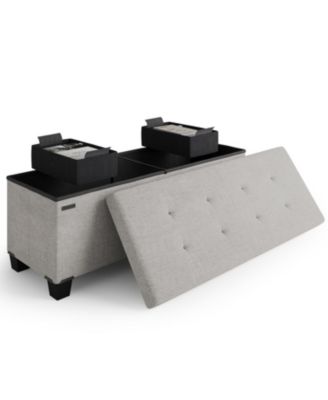 43 Inch Leatherette or Fabric Finish Ottoman Storage Bench with Storage Bins