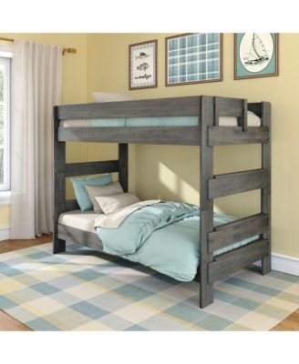 Max and Lily Twin over Twin Bunk Bed, Farmhouse Solid Wood Bunk Beds for Kids, Driftwood