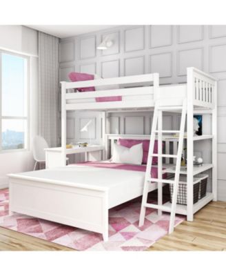 Max and Lily L-Shaped Twin over Full Bunk Bed with Bookcase and Desk, Clay