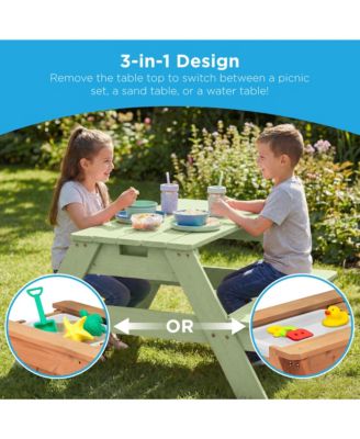 Kids 3-in-1 Outdoor Sand and Water Activity Picnic Table with Umbrella