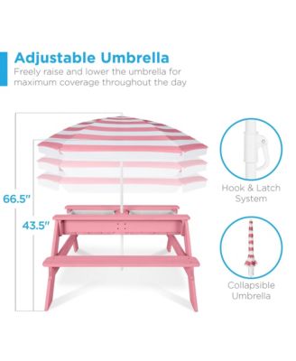 Kids 3-in-1 Outdoor Sand and Water Activity Picnic Table with Umbrella