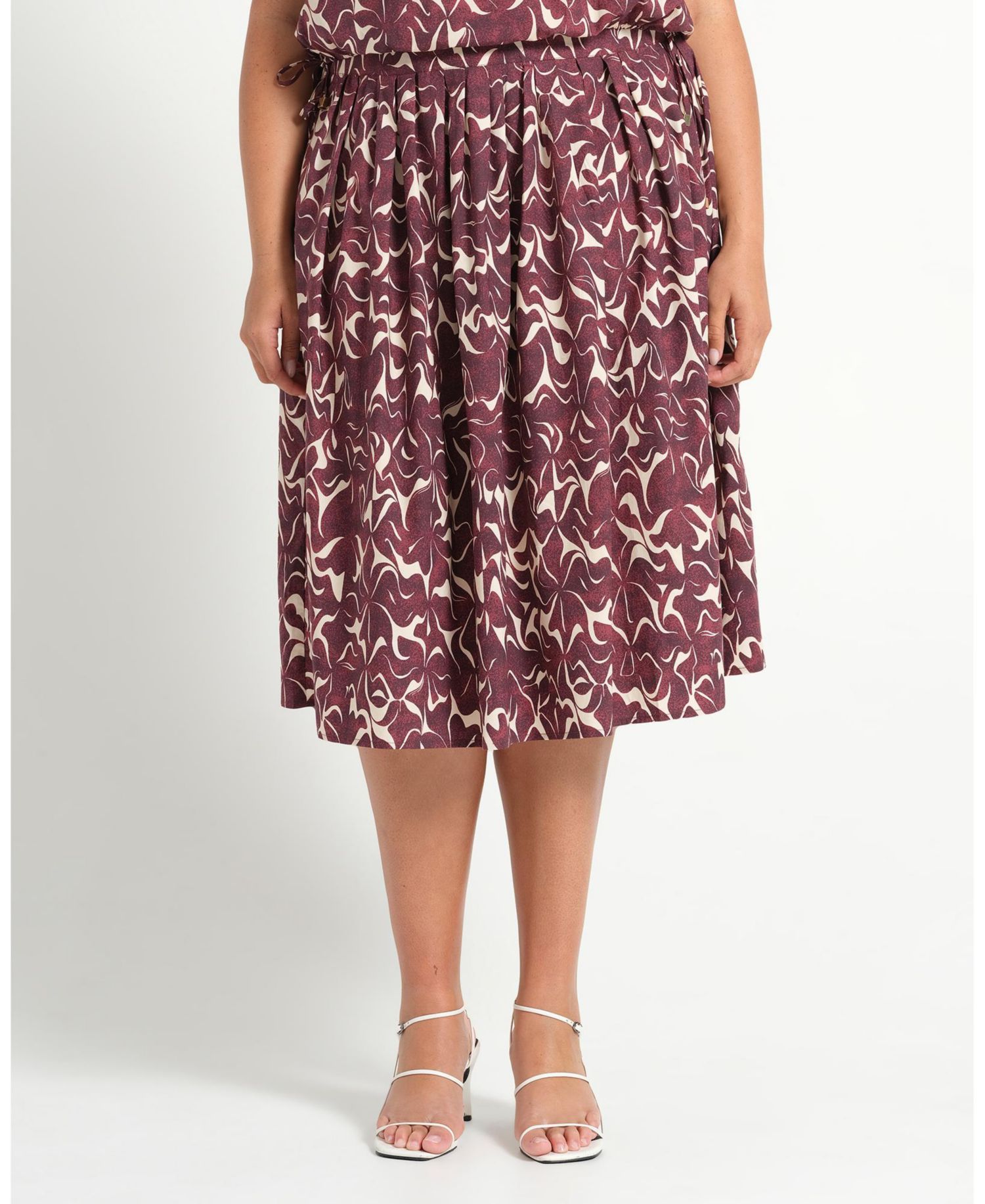 Plus Size Brinley A-line Pleated Print Midi Skirt