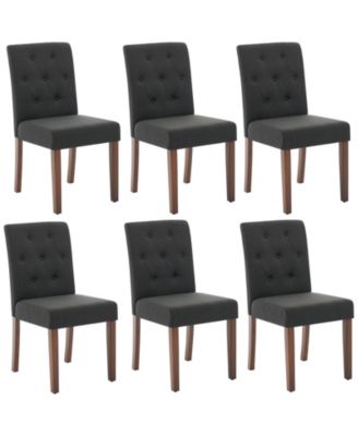 Upholstered Dining Chairs Set of 6, Tufted Parsons Kitchen Chair with Wood Legs, Button Tufted Modern Fabric Side Chair