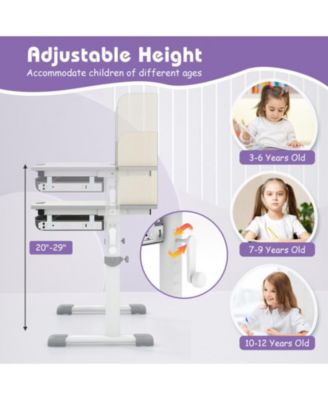 Kids Wood Height Adjustable Study Desk with Tilting Desktop