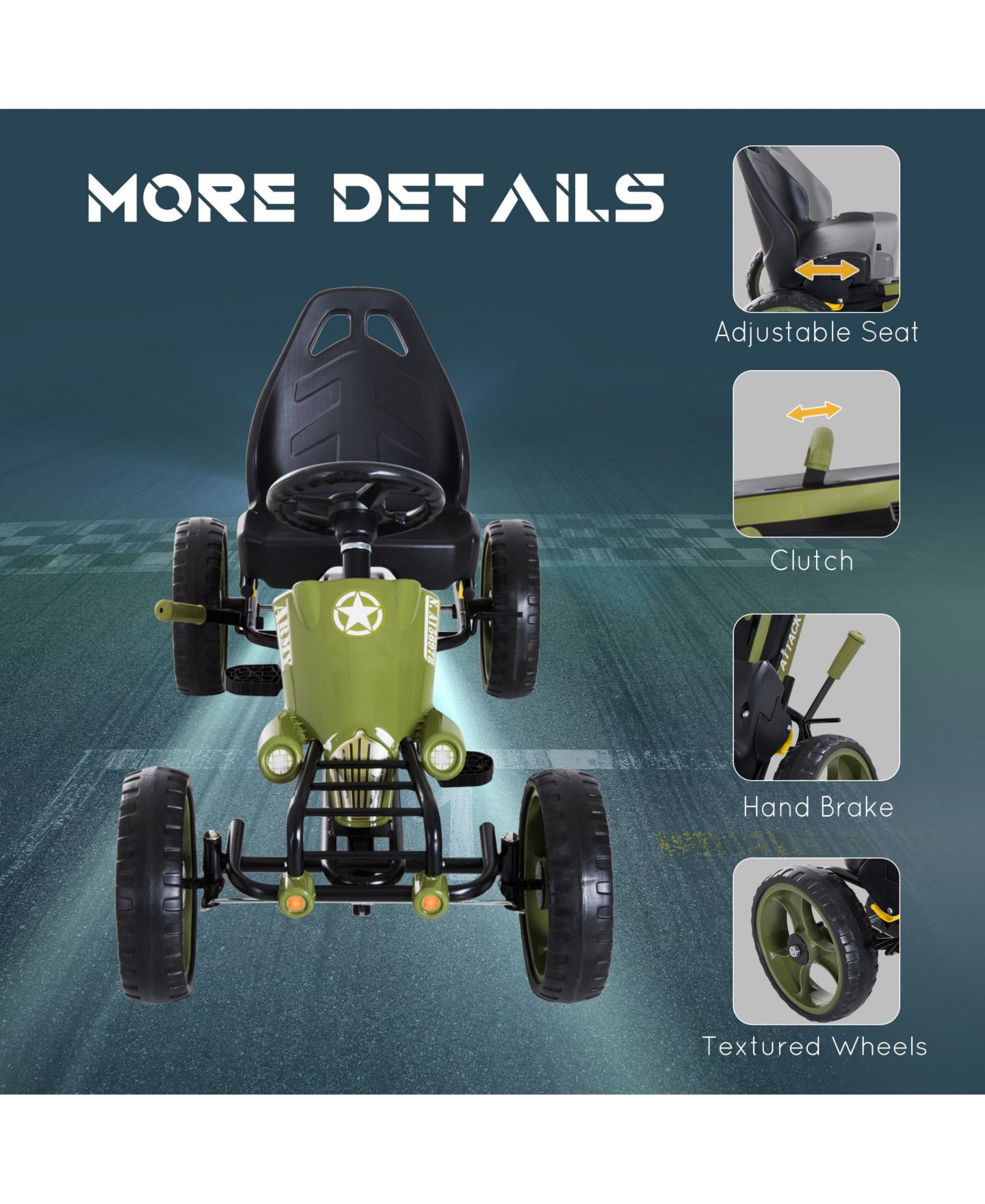 Детская игрушка Aosom Adjustable-Seat Go-Kart, 77 lbs. Capacity, Ages 3-6 — фото 4