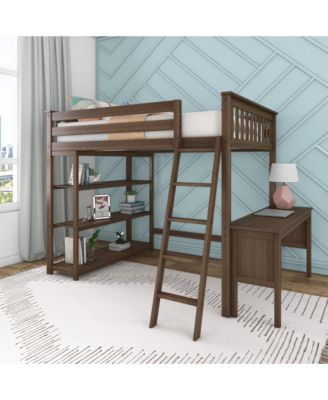 Max and Lily Full Size High Loft Bed with Desk, Ladder and Bookcase, Solid Wood Frame, Space Saving, 400 lbs Weight Capacity, Easy Assembly