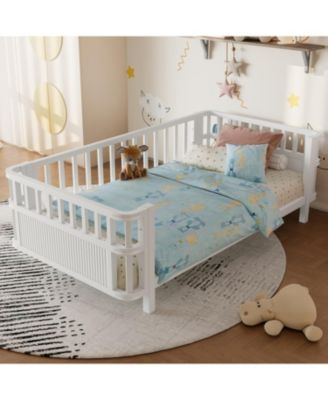 Twin Kids Bed Frame with Rails, Montessori Bed Frame, a low iron double bed, for Girls Boys Teens, No Box Spring Needed