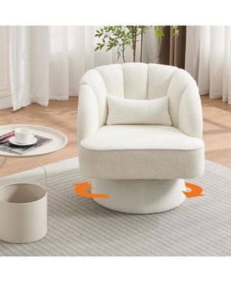 Modern Swivel Barrel Accent Chair,360 Teddy Fabric Upholstered Armchair with Striped Backrest and Plush Padding,Comfy Round Lounge Chair