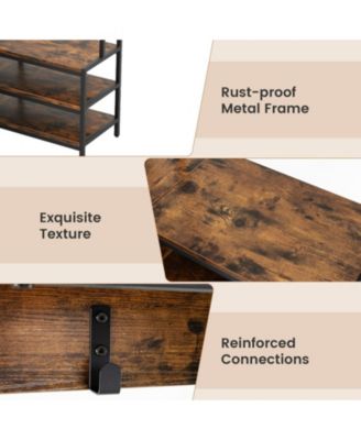 Wood Corner Hall Tree with Shoe Bench and Open Shelves