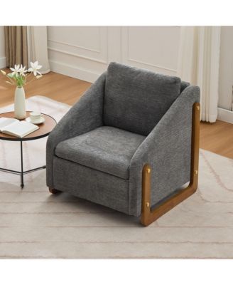 Modern Accent Chair, Chenille Fabric Upholstered Armchair with Wooden Side Frame and Golden Nailhead Trim for Living Room, Set of 1