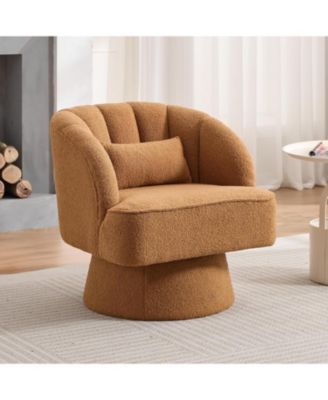 Modern Swivel Barrel Accent Chair,360 Teddy Fabric Upholstered Armchair with Striped Backrest and Plush Padding,Comfy Round Lounge Chair