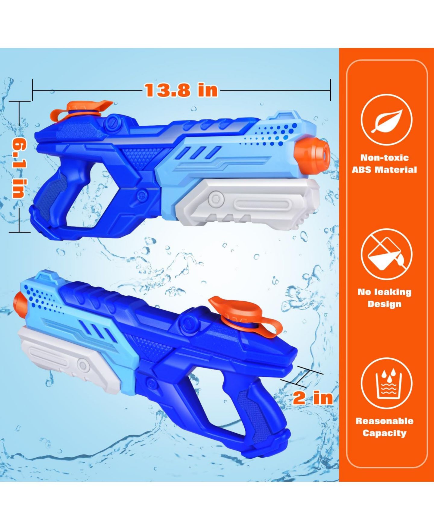 Детские игрушки GNUADZ 3-Pack 600cc High-Capacity Long-Range Pump-Action Water Blasters, Ages 5+, цвет: Синий — фото 3