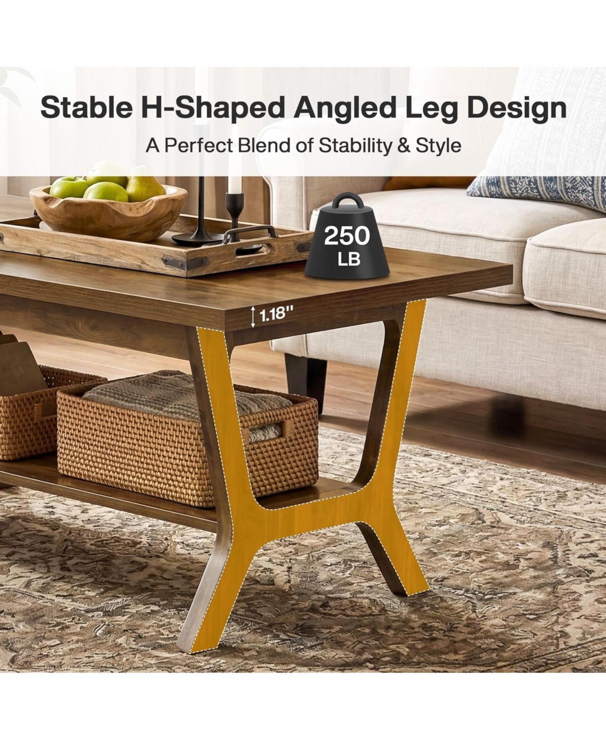 Tribesigns Coffee Table for Living Room, Farmhouse Rectangle Coffee Table with Storage Shelf, Rustic Wooden Center Tea Table