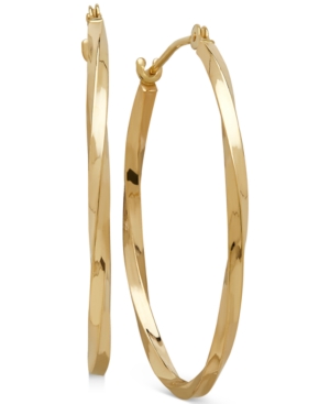 image of Thin Twist Oval Hoop Earrings in 10k Gold, 1 inch