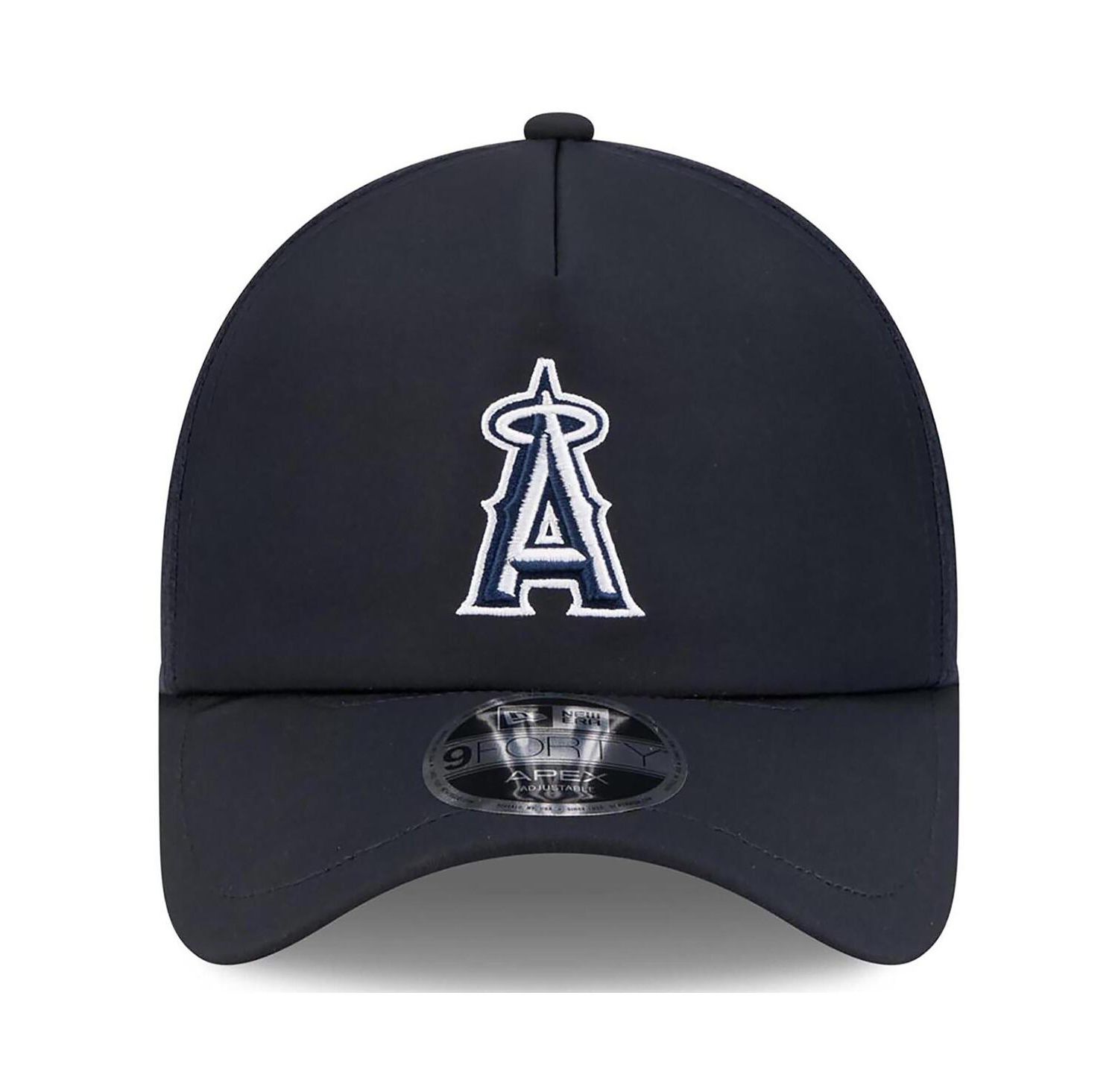 Men's Navy Los Angeles Angels 2026 Batting Practice Apex 9FORTY Adjustable Trucker Hat