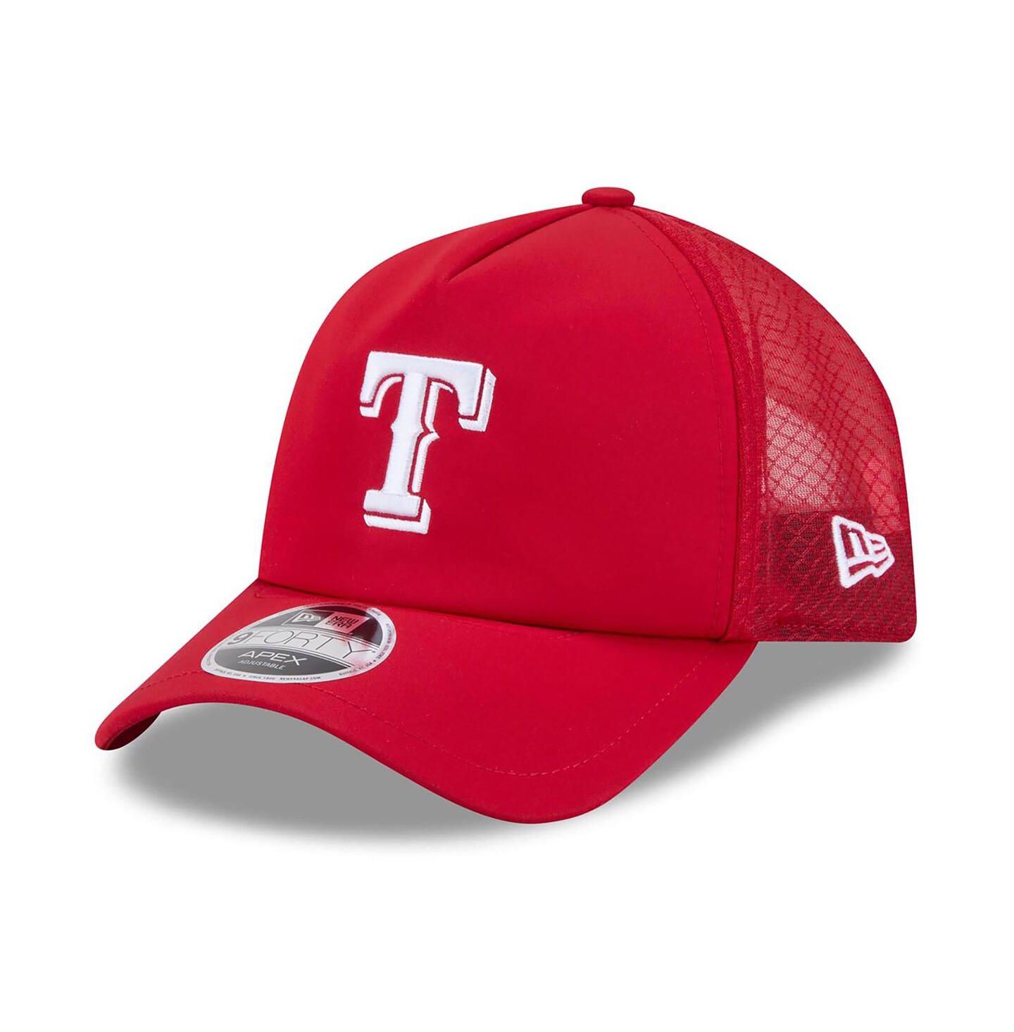 Мужская кепка New Era Red Texas Rangers 2026 Batting Practice Apex 9FORTY Adjustable Trucker Hat — фото 1