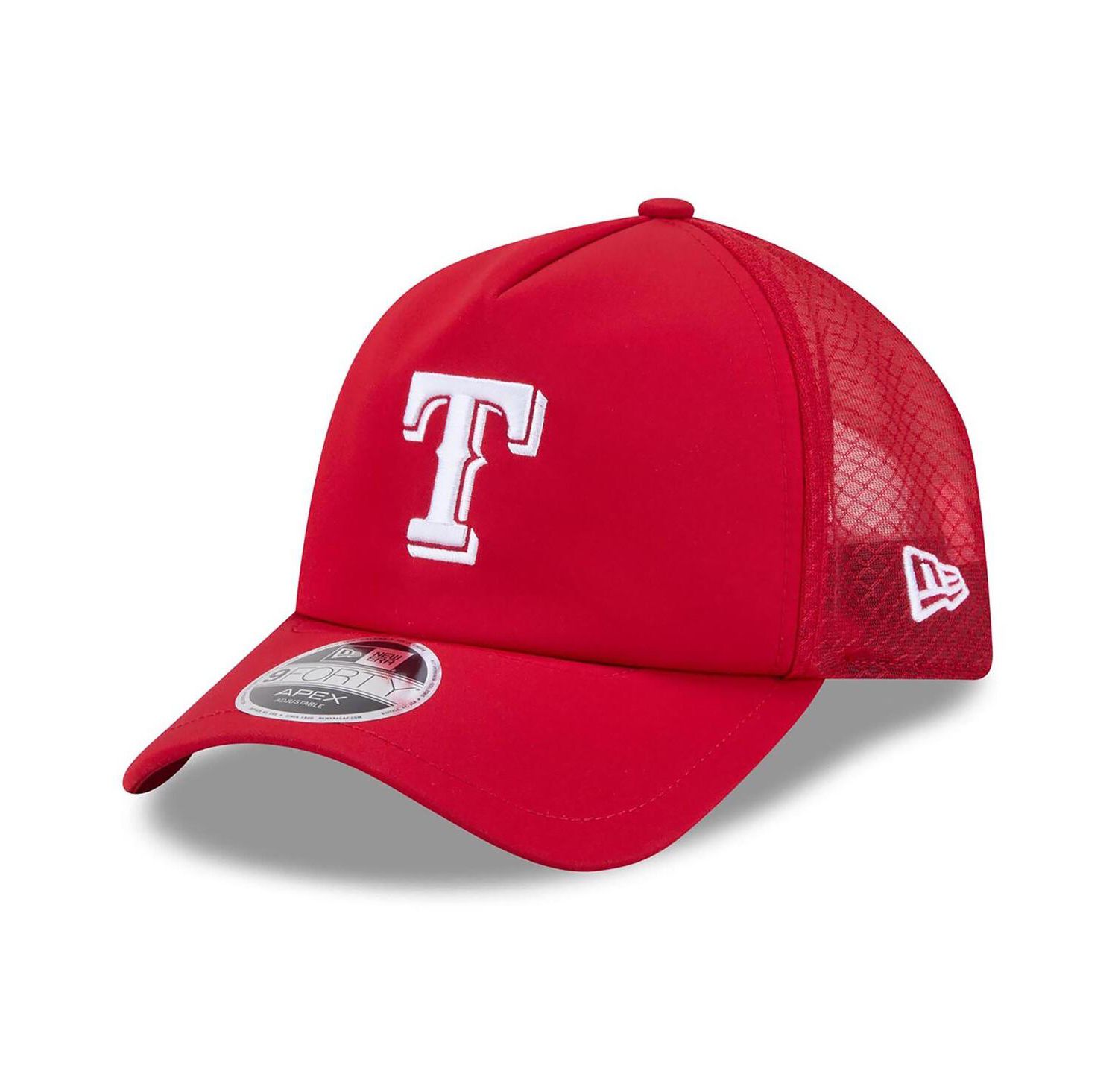 Men's Red Texas Rangers 2026 Batting Practice Apex 9FORTY Adjustable Trucker Hat