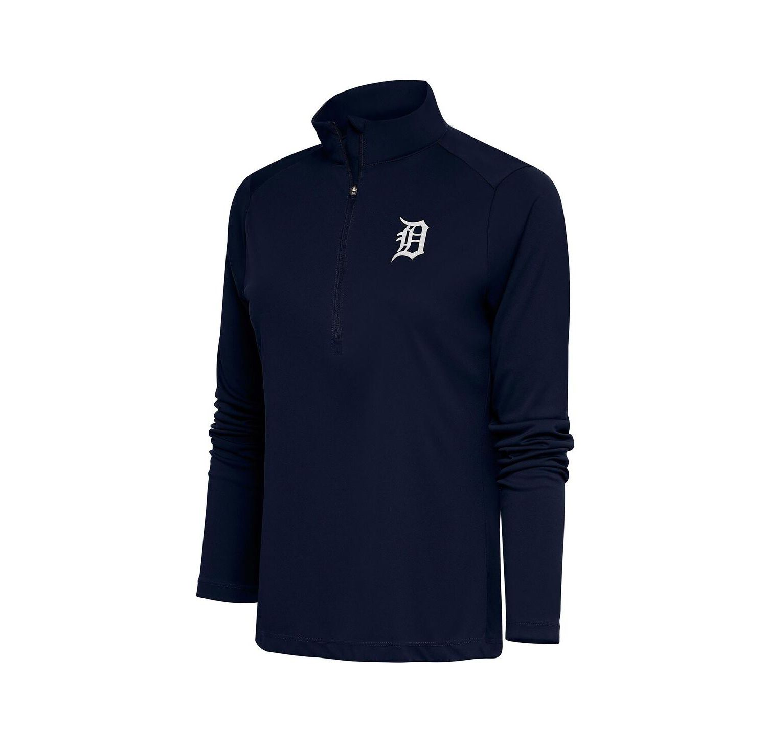 Women's Navy Detroit Tigers Brushed Metallic Tribute Half-Zip Pullover Top