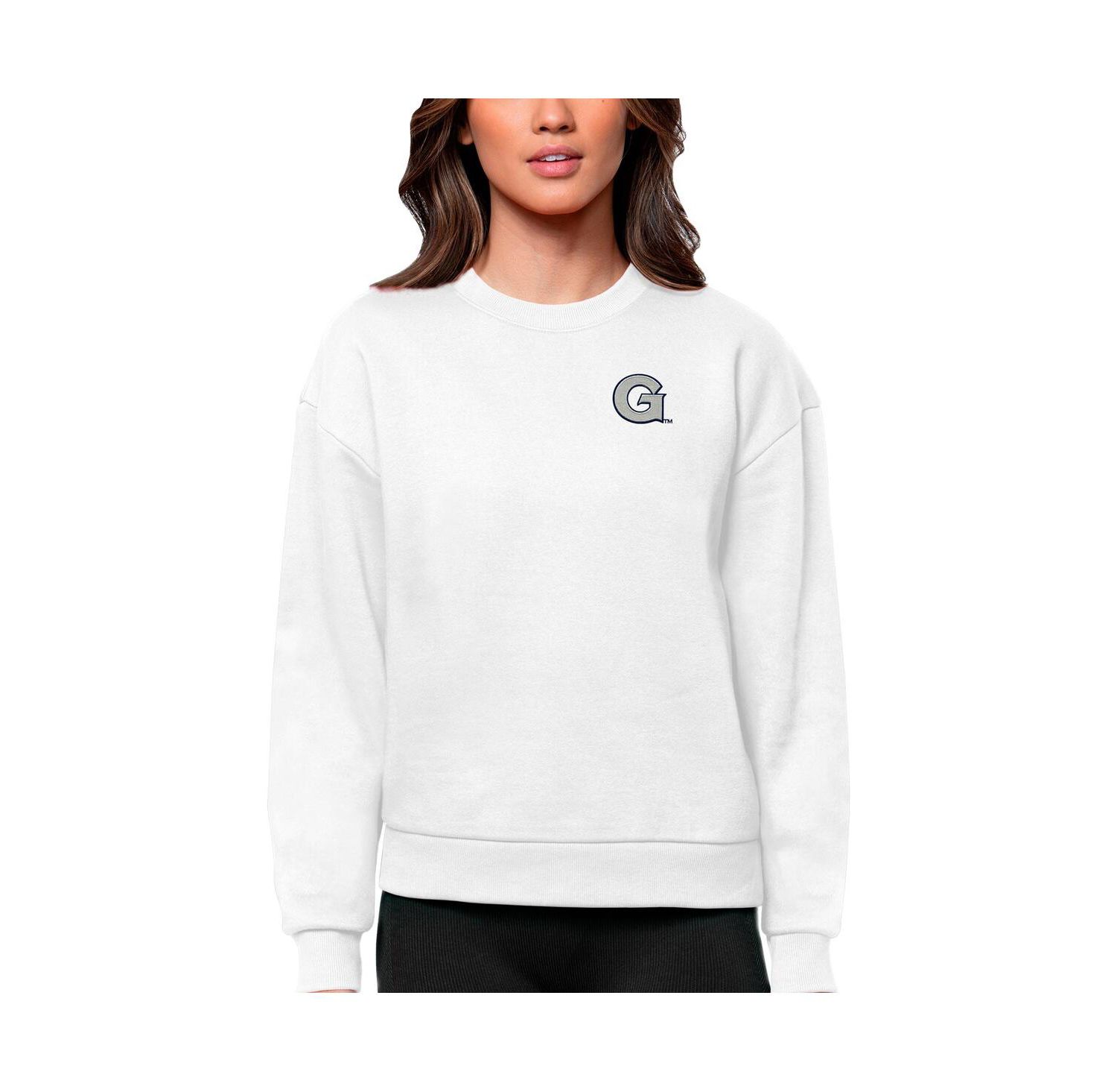 Women's White Georgetown Hoyas Logo Victory Crewneck Pullover Sweatshirt