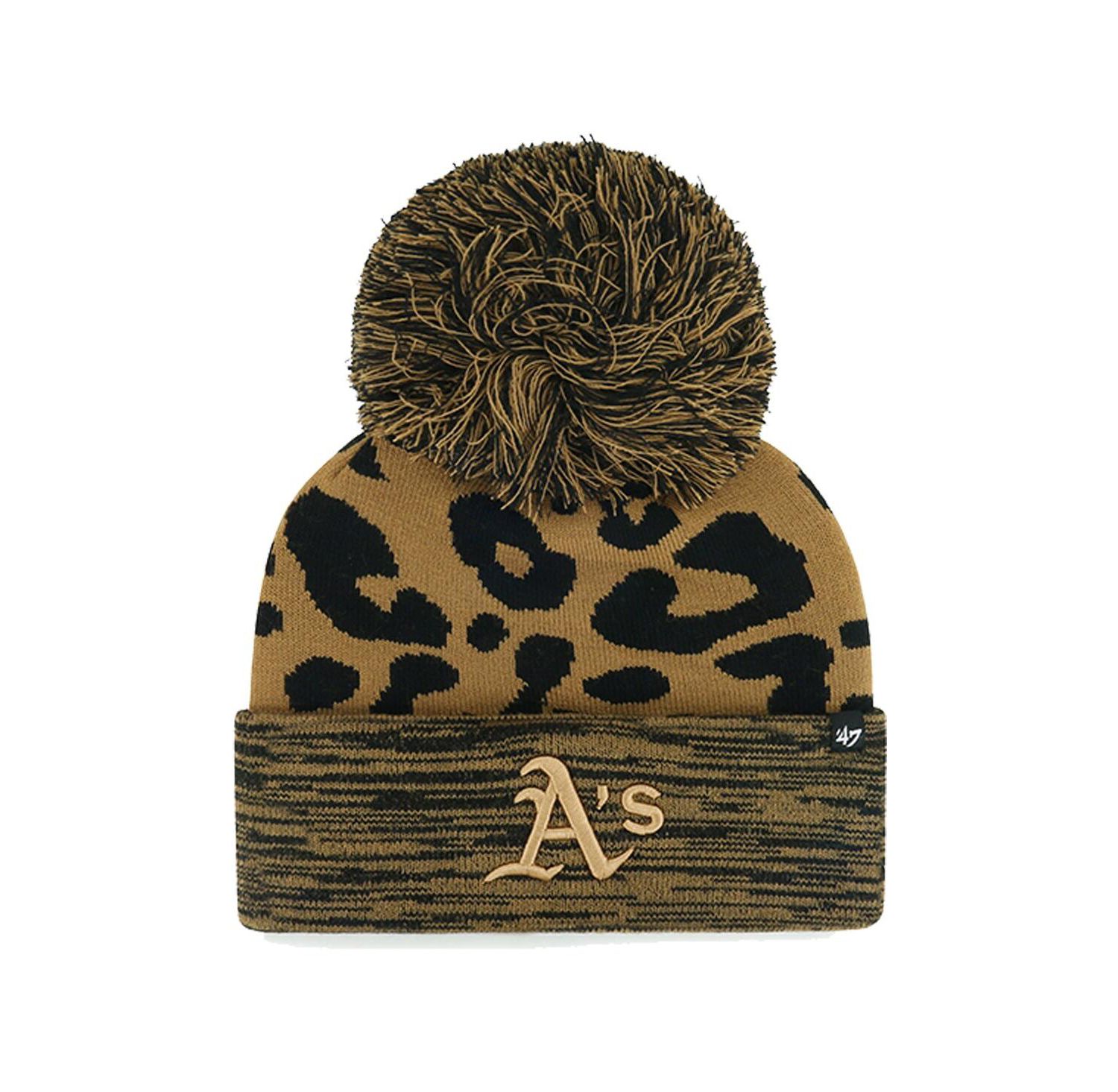 Women's Athletics Leopard Rosette Cuffed Knit Hat with Pom
