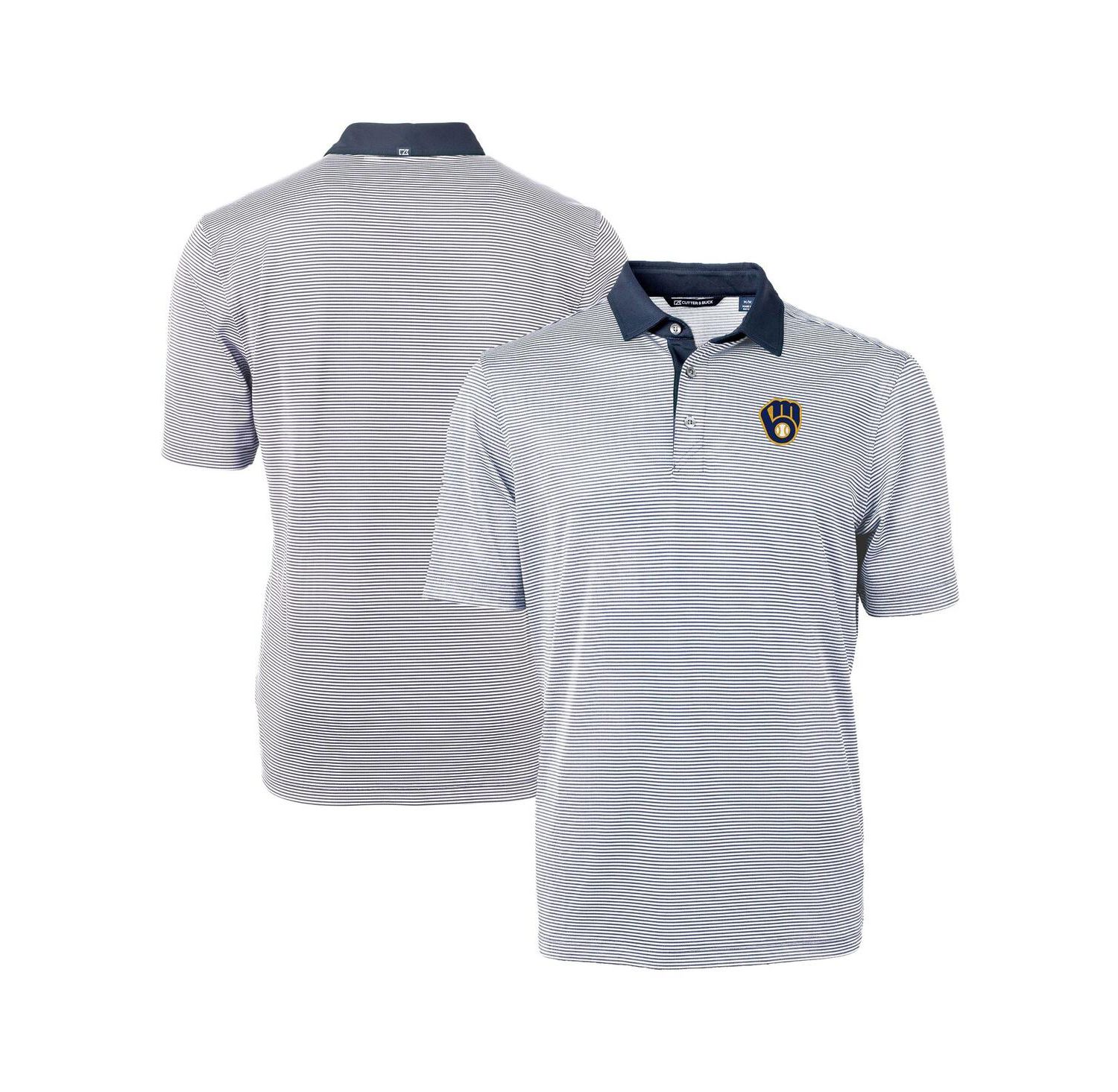 Men's Navy/White Milwaukee Brewers Virtue Eco Pique Micro Stripe Polo Shirt