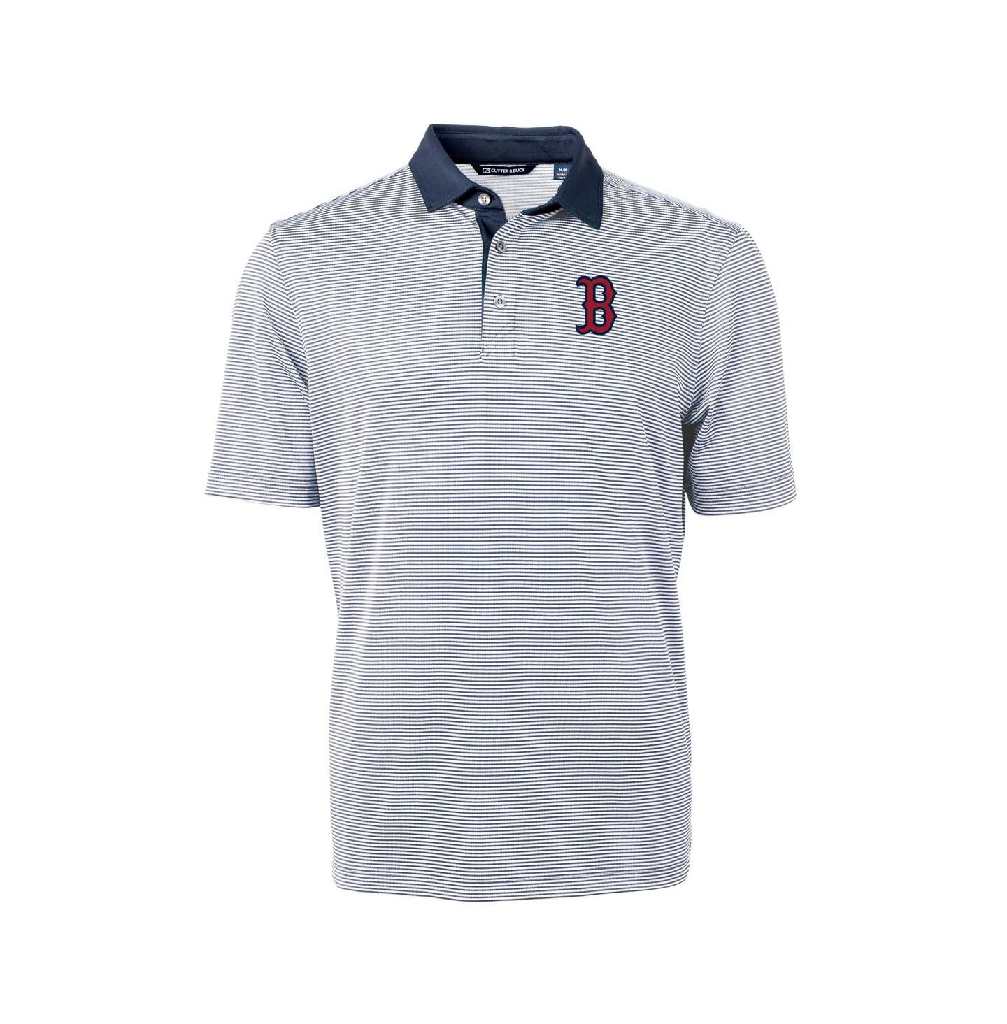 Мужское поло Cutter & Buck Navy/White Boston Red Sox Virtue Eco Pique Micro Stripe Polo — фото 3