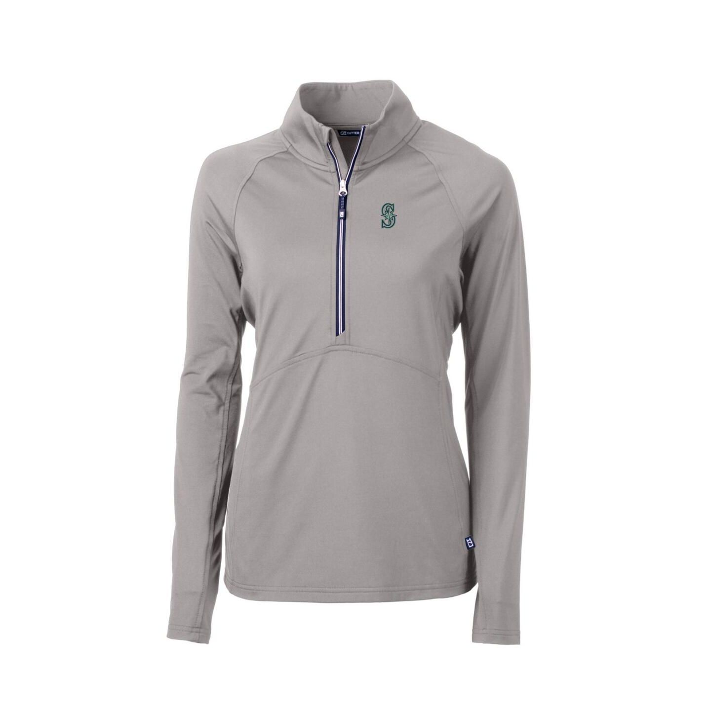 Женский свитер Cutter & Buck Gray Seattle Mariners Adapt Eco Knit Stretch Half-Zip Pullover Top — фото 1
