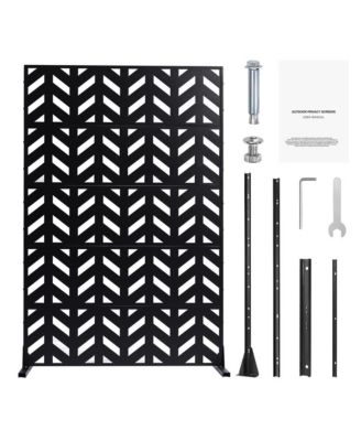 47 x 72 in Freestanding 5-Panel Metal Privacy Screen, Steel Outdoor Divider with Stand for Balcony Patio Garden