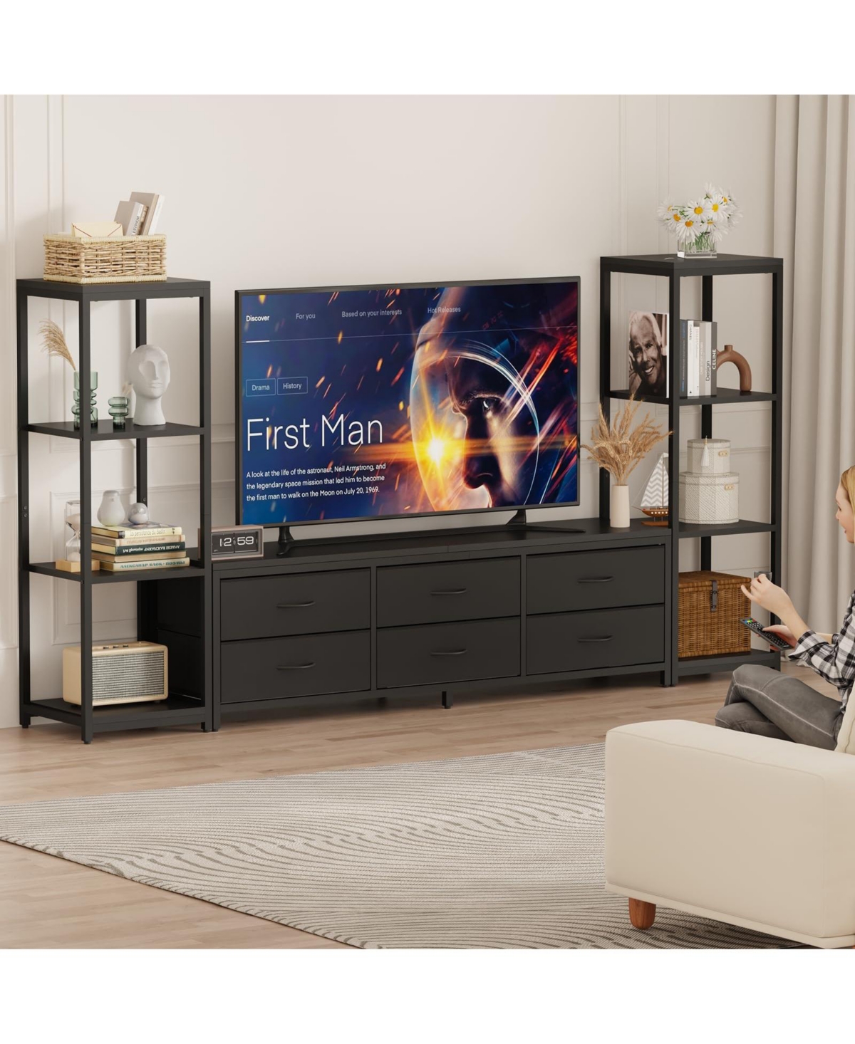 gaomon Tv Stand with 6 Fabric Drawers and 4-Tier Shelves, Modern Entertainment Center for TVs up to 75