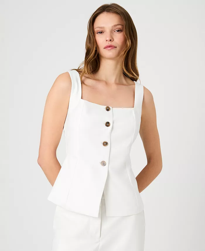 Women's Twill Square Neck Button-Down Top - thumbnail 4